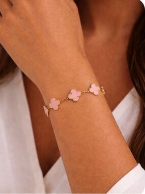 14K Gold Clover Bracelet – Pink Enamel